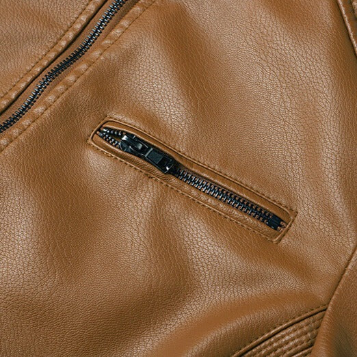 Men's faux leather biker jacket with a stand collar and quilted shoulders - view 5