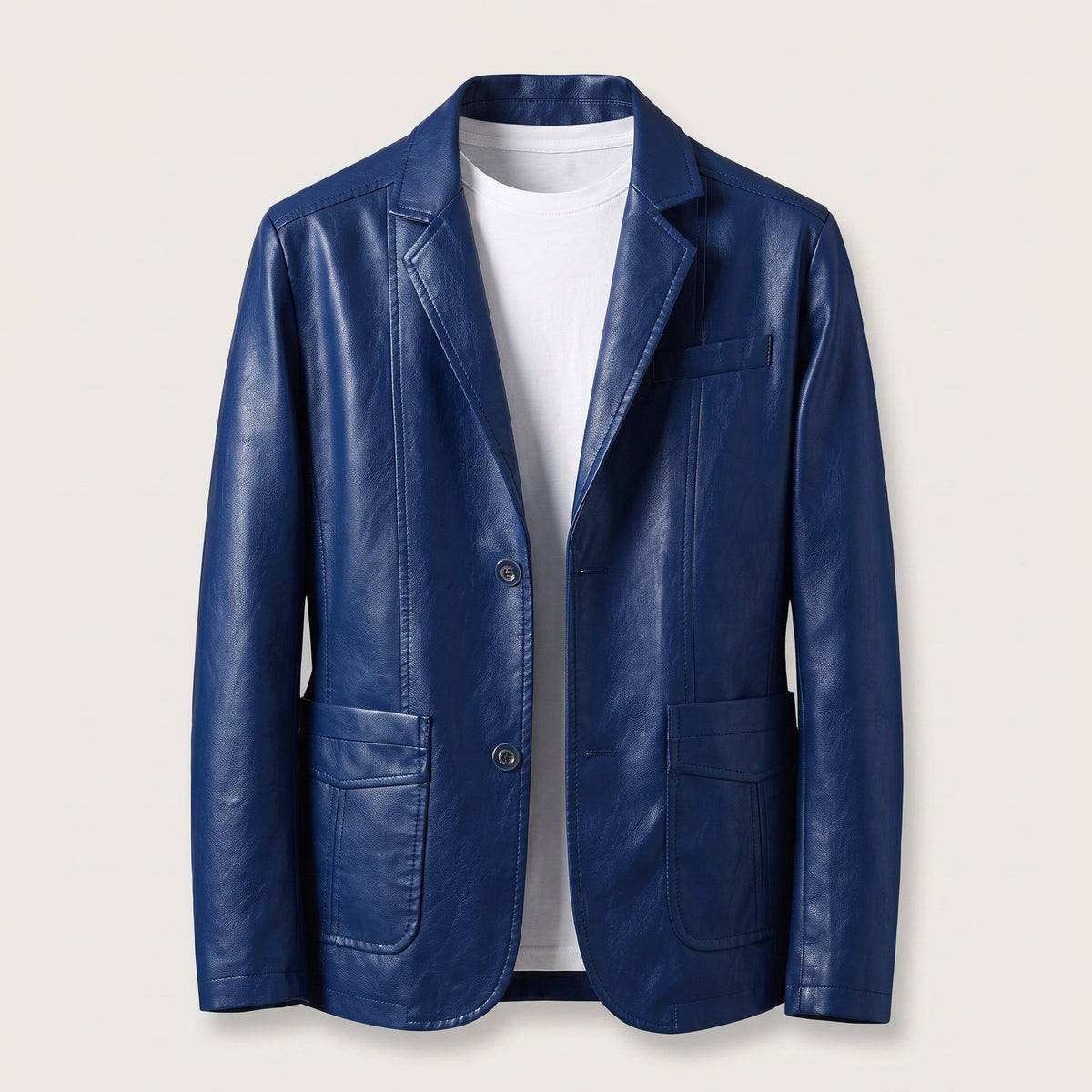 Men's faux leather blazer with two buttons and patch pockets - royal blue