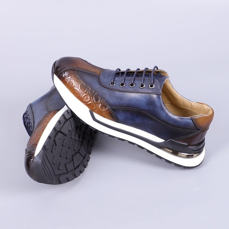 Men's faux leather trainers with a patina finish, croc-embossed toe and an air cushion in the heel - view 4