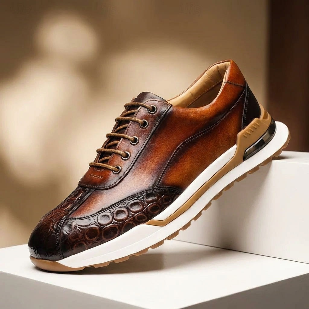 Men's faux leather trainers with a patina finish, croc-embossed toe and an air cushion in the heel - view 5