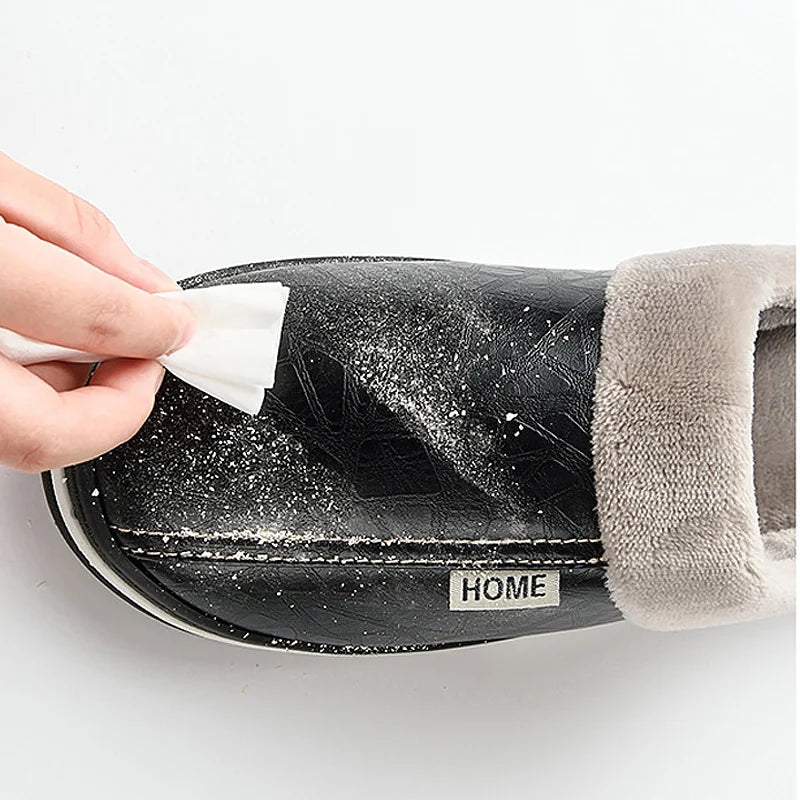 Men's mule slippers in faux leather with a plush cuff, plush lining and open heel - view 5