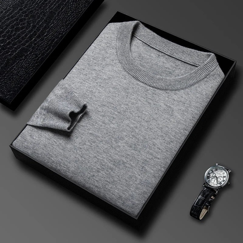 Men's fine knit crew neck jumper with narrow ribbed trims - grey
