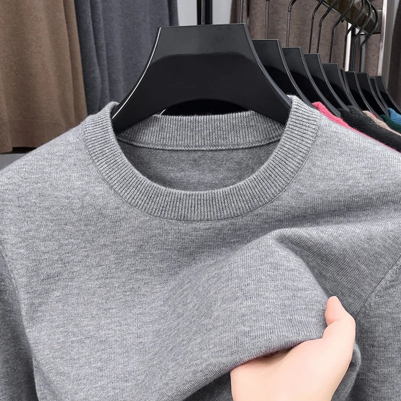 Men's fine knit crew neck jumper with narrow ribbed trims - view 8