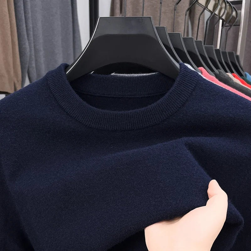 Men's fine knit crew neck jumper with narrow ribbed trims - view 9