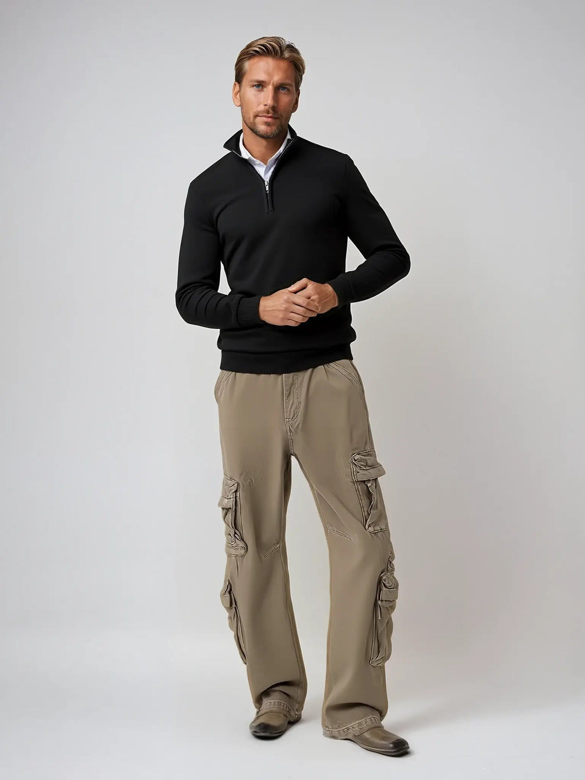 Men's fine knit slim fit half-zip jumper with a stand collar - view 2