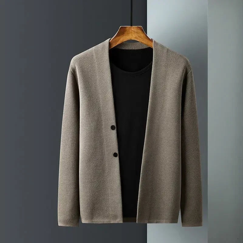 Men's fine knit cardigan with a deep V-neck and two buttons - view 2