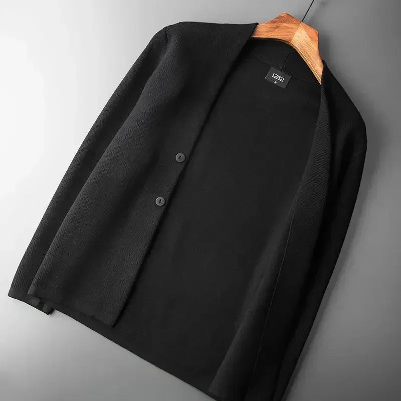 Men's fine knit cardigan with a deep V-neck and two buttons - view 5