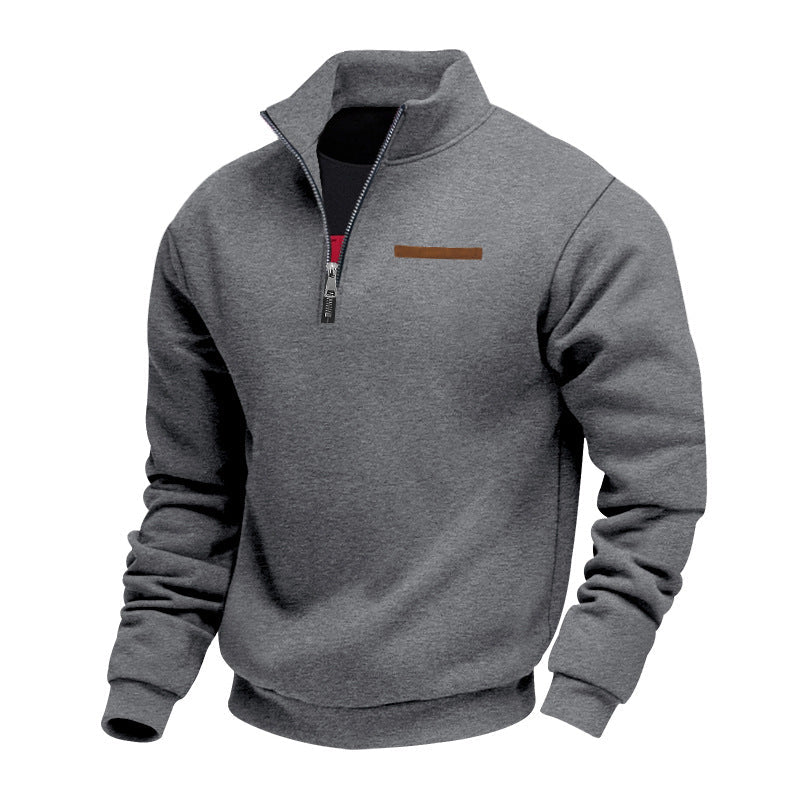 Men's quarter-zip sweatshirt with a stand collar and a trimmed chest pocket - grey