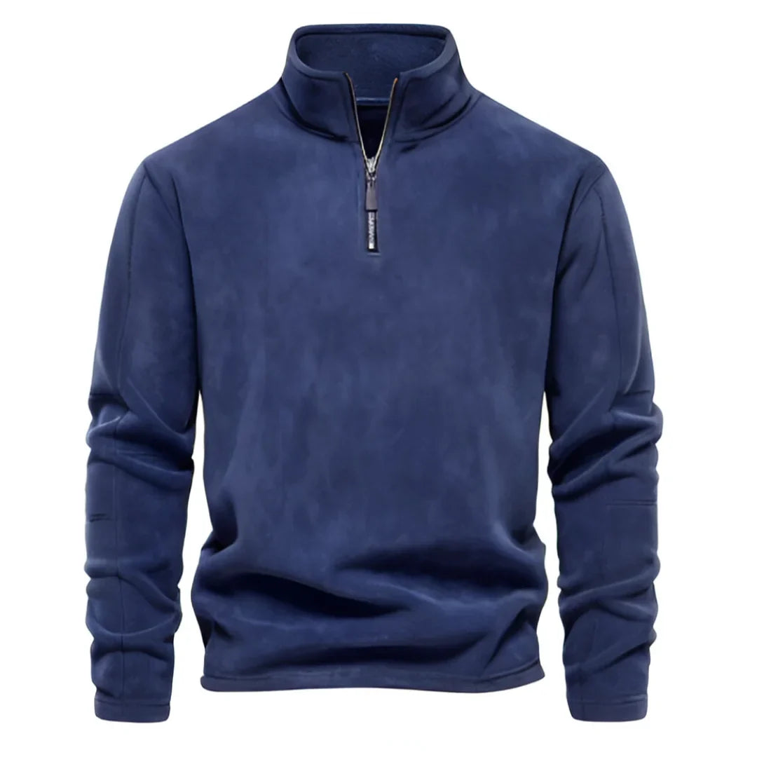 Men's fleece quarter-zip jumper with a stand collar - dark blue