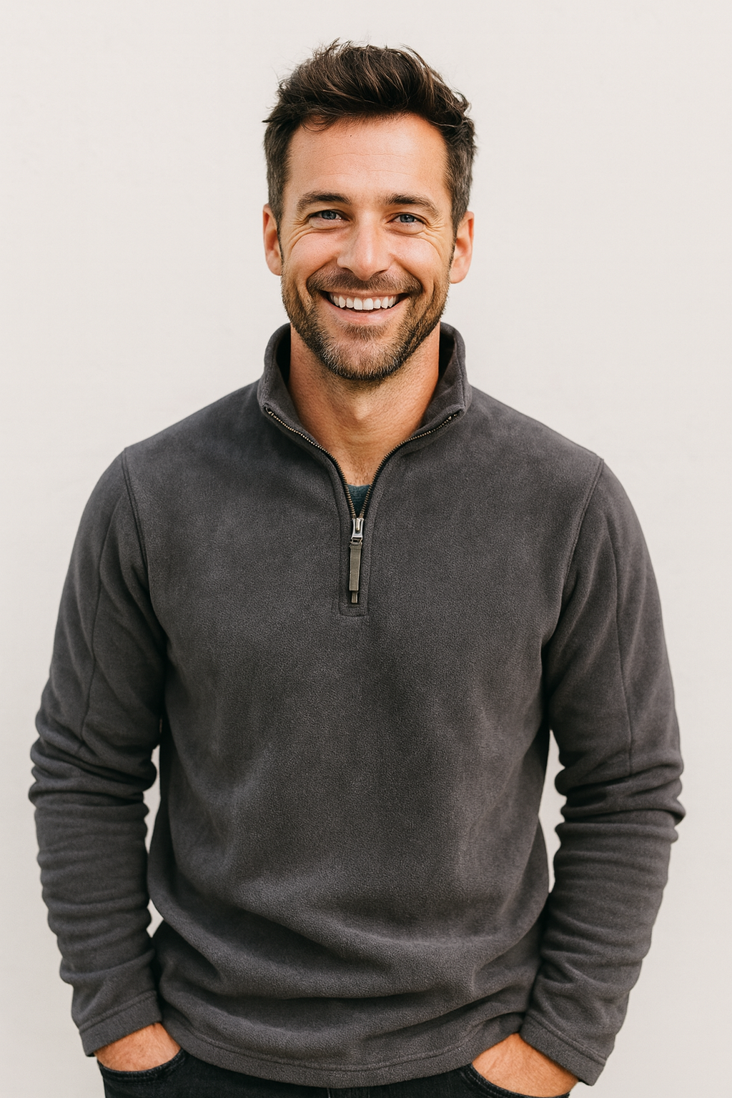 Men's fleece quarter-zip jumper with a stand collar