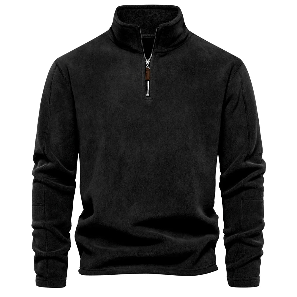 Men's fleece quarter-zip jumper with a stand collar - black
