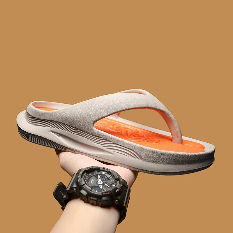 Men's flip flops in EVA with a thick sole and nubbed footbed in a contrast colour - beige