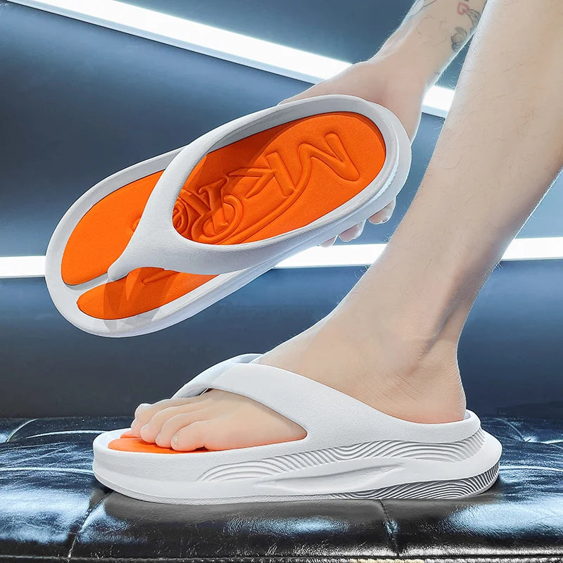 Men's flip flops in EVA with a thick sole and nubbed footbed in a contrast colour - view 2