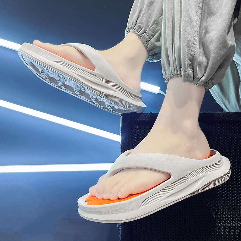 Men's flip flops in EVA with a thick sole and nubbed footbed in a contrast colour - view 3
