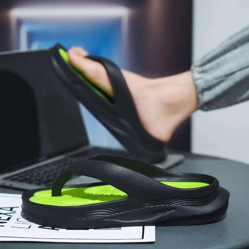 Men's flip flops in EVA with a thick sole and nubbed footbed in a contrast colour - view 4