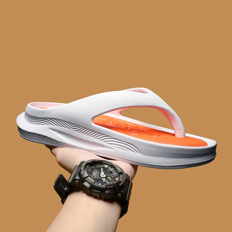 Men's flip flops in EVA with a thick sole and nubbed footbed in a contrast colour - white