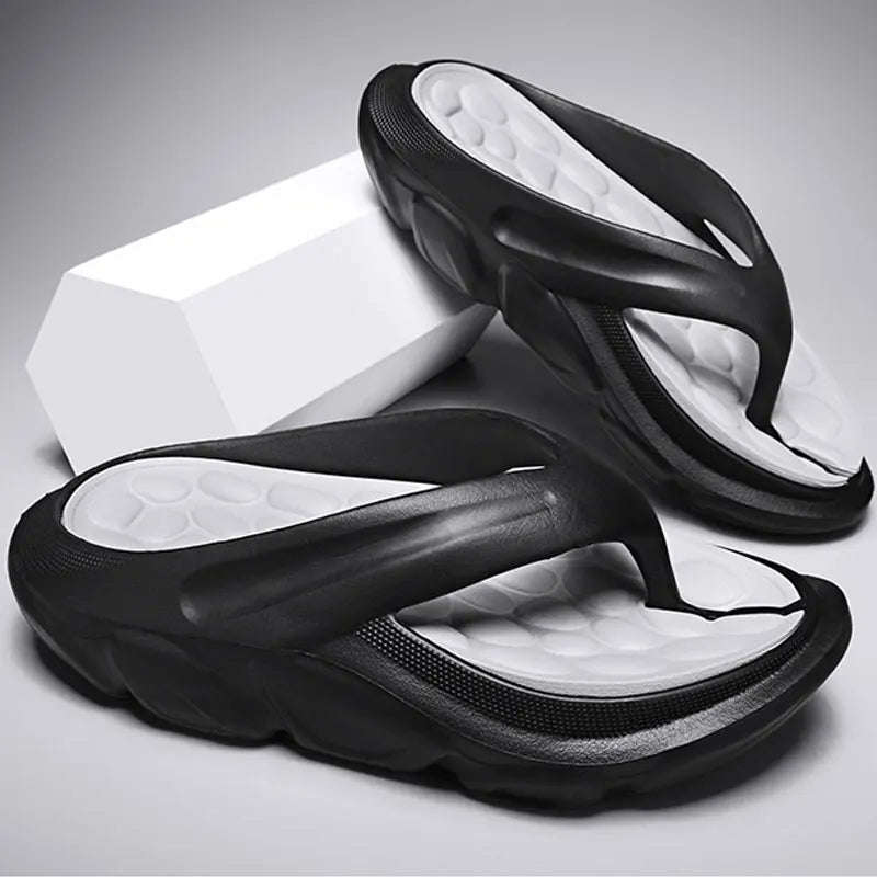 Men's EVA flip flops with thick sole, pebble-shaped nubbed footbed and wide strap - view 3