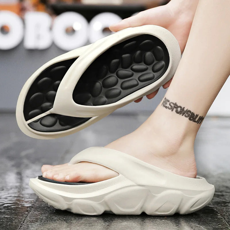 Men's EVA flip flops with thick sole, pebble-shaped nubbed footbed and wide strap - view 4