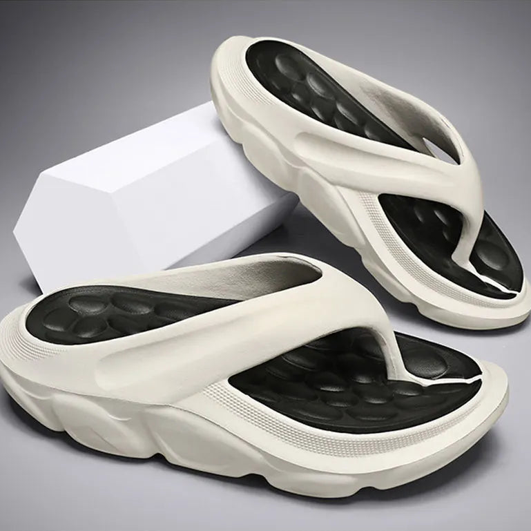 Men's EVA flip flops with thick sole, pebble-shaped nubbed footbed and wide strap - view 6