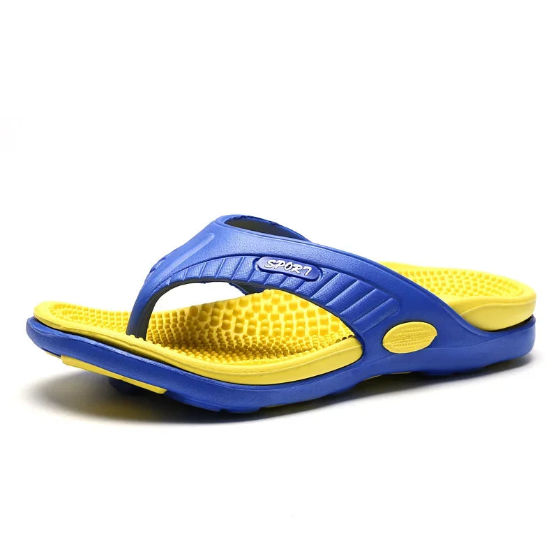 Flip flops with a studded footbed, wide toe strap and sole with tread - yellow