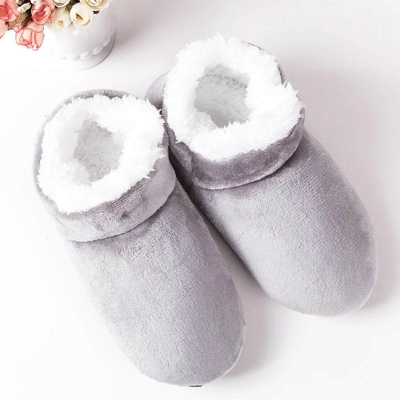 Men's velour bootie slippers with a teddy lining and folded cuff - light grey