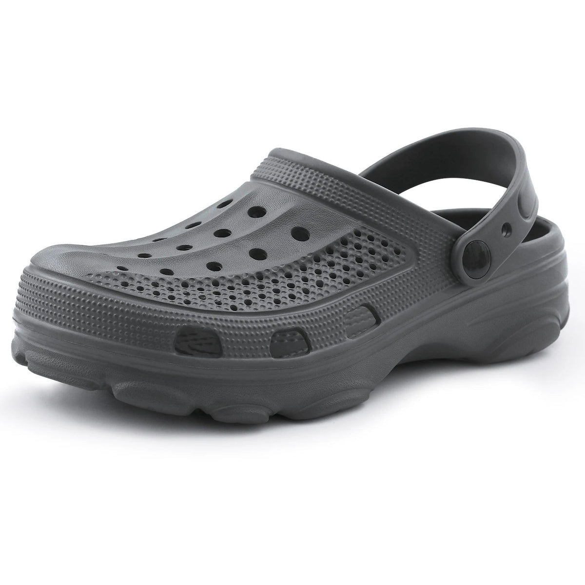 Men's EVA garden clogs with vent holes in the toe, heel strap and thick deep-tread sole - grey