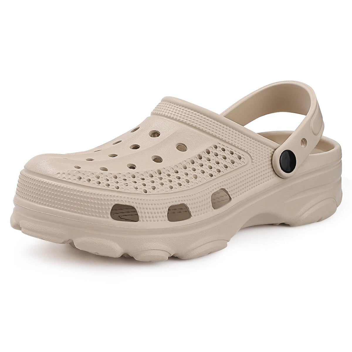 Men's EVA garden clogs with vent holes in the toe, heel strap and thick deep-tread sole - khaki