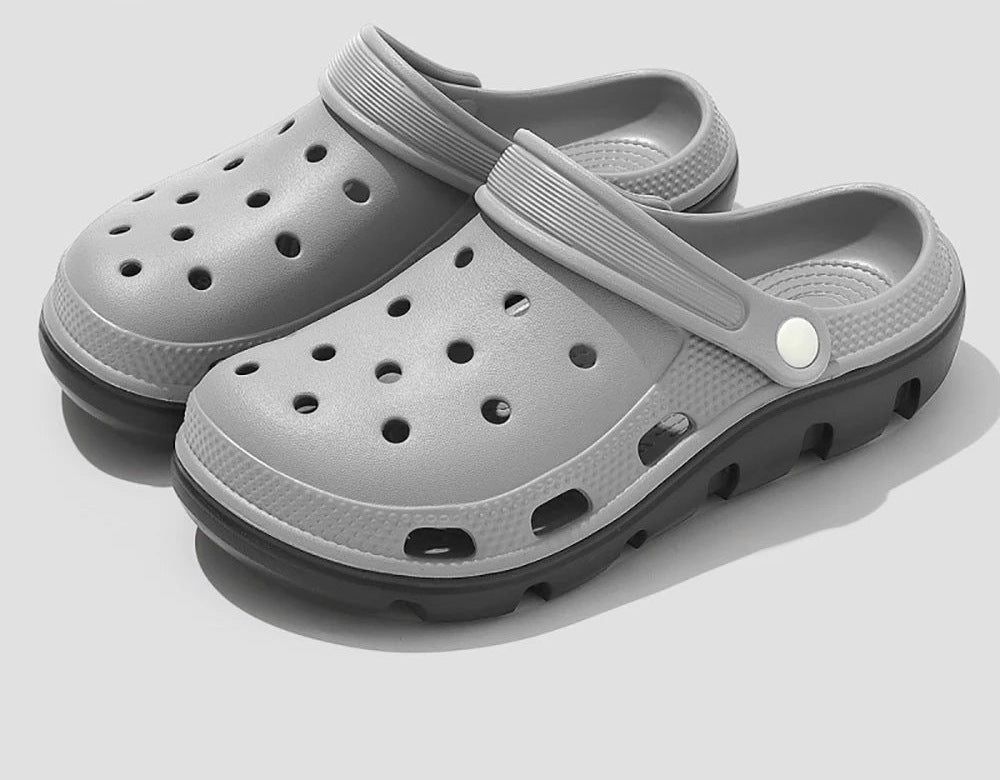Men's garden clogs in EVA with vent holes, heel strap and dark tread sole - grey