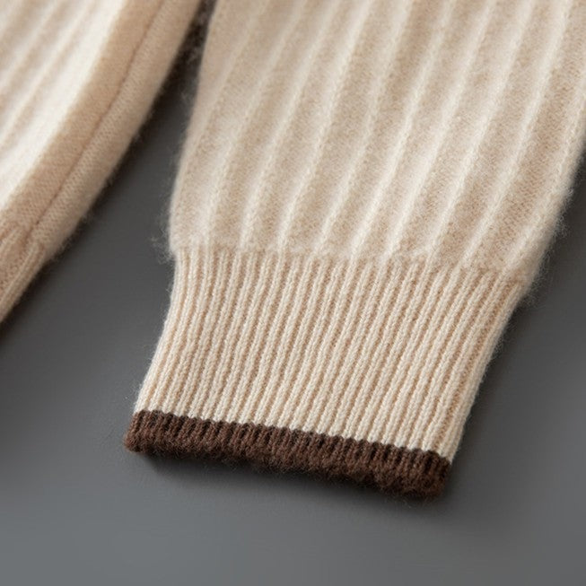 Men's ribbed half-zip jumper with a polo collar in a contrast colour - view 7