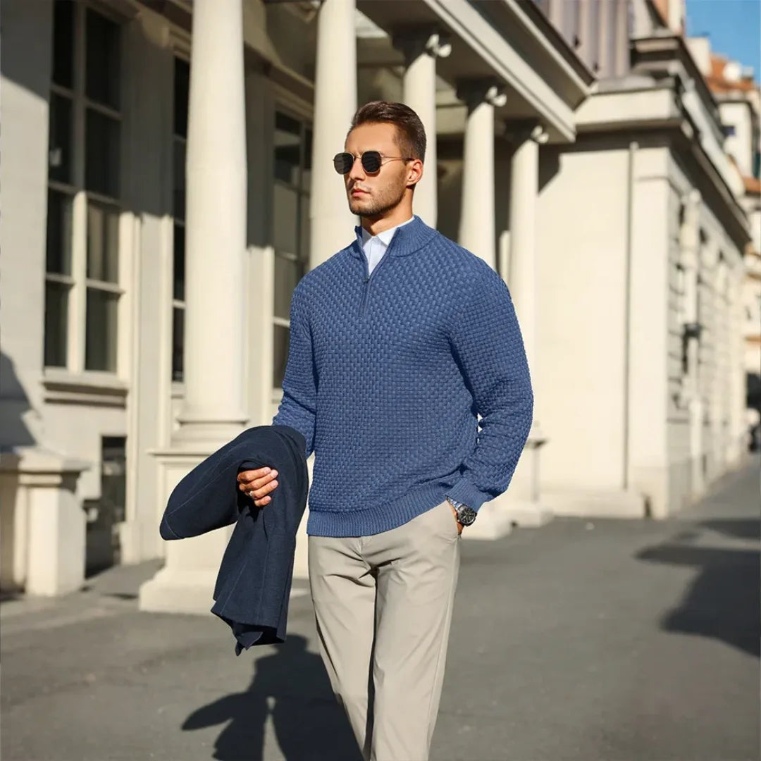 Men's half-zip jumper in a honeycomb knit - view 2