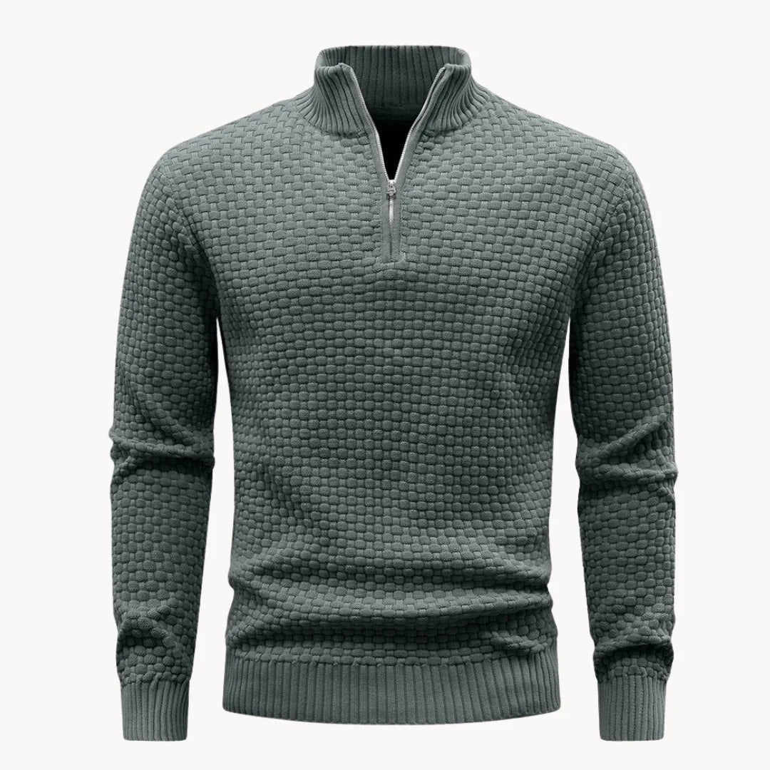 Men's half-zip jumper in a honeycomb knit - grey