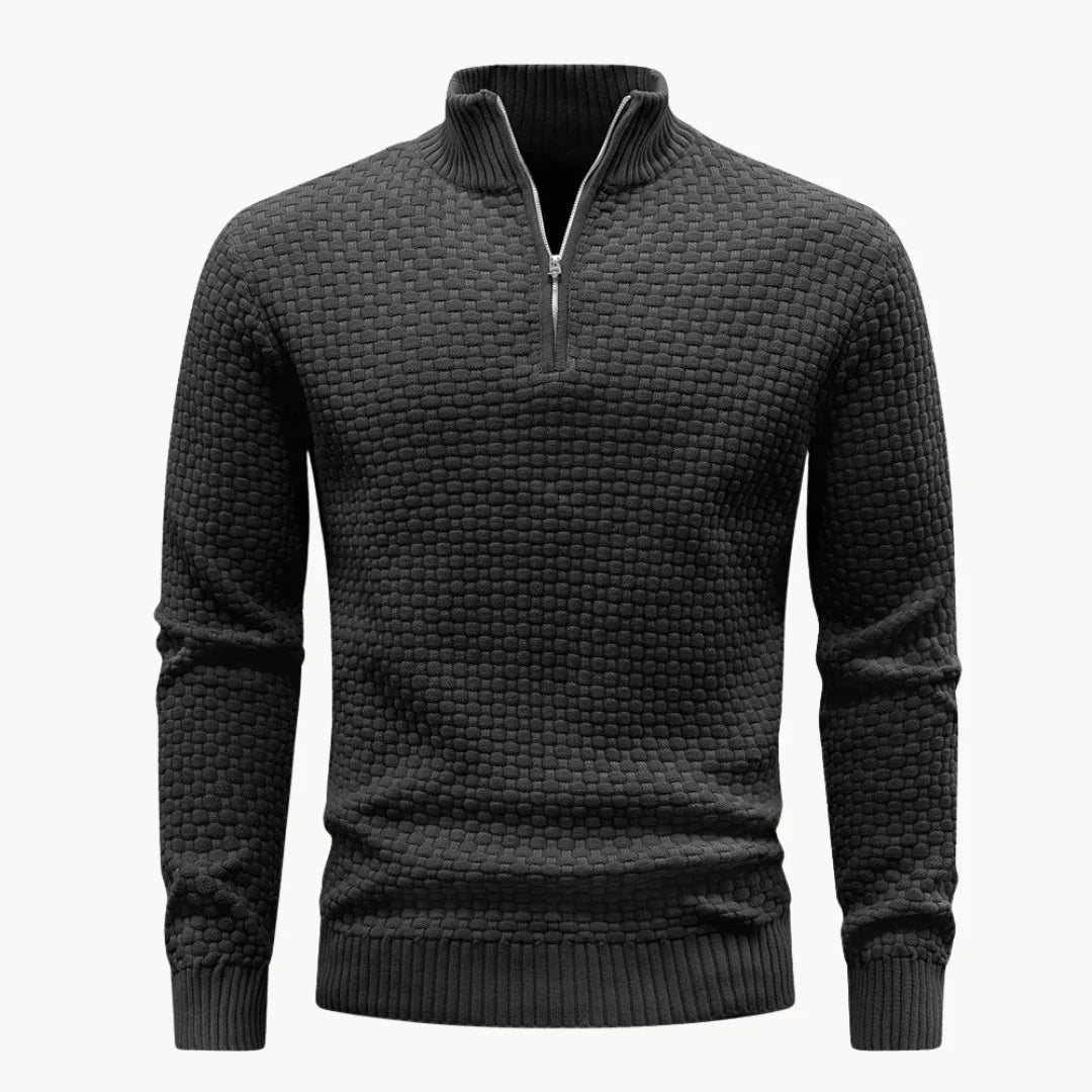 Men's half-zip jumper in a honeycomb knit - black
