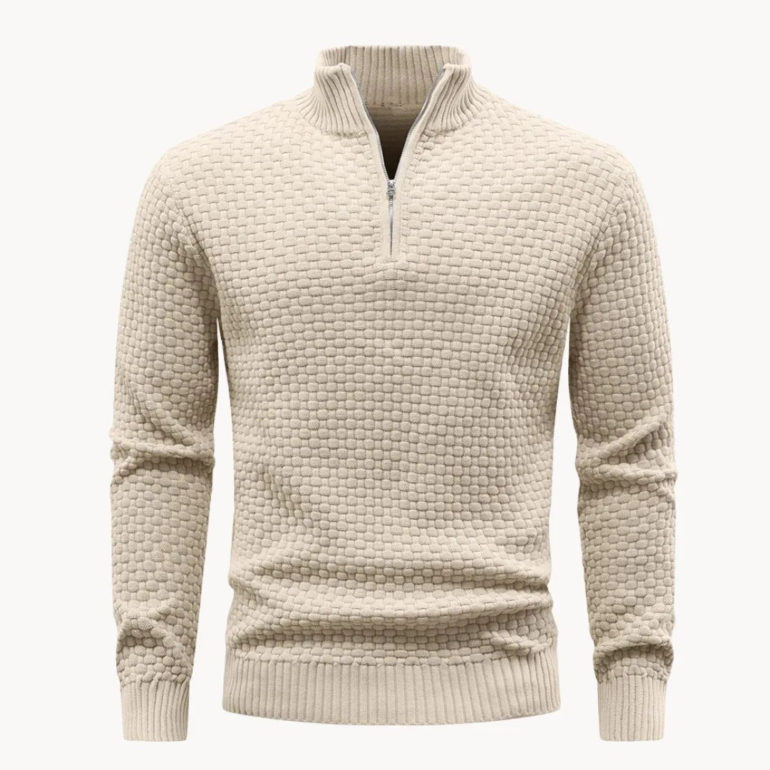 Men's half-zip jumper in a honeycomb knit - beige