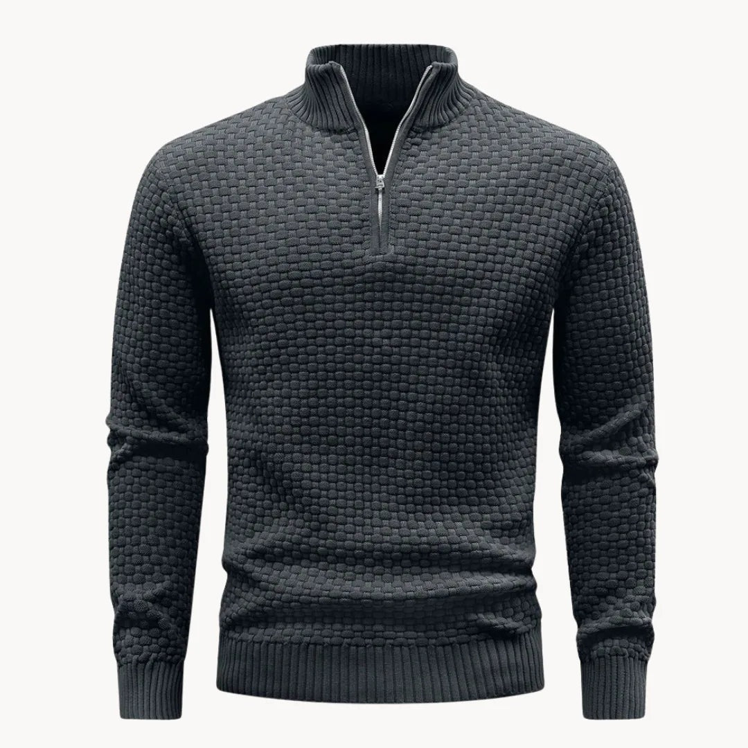 Men's half-zip jumper in a honeycomb knit - dark grey