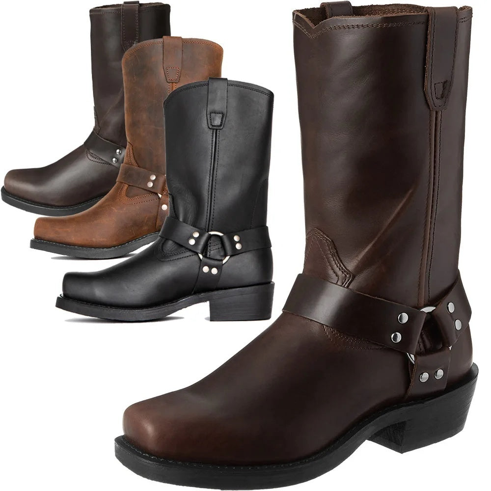 Men's harness boots in PU leather with a square toe and ring strap - view 14