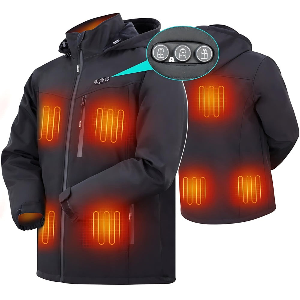 Men's heated jacket with a hood and 8 heating zones - view 4