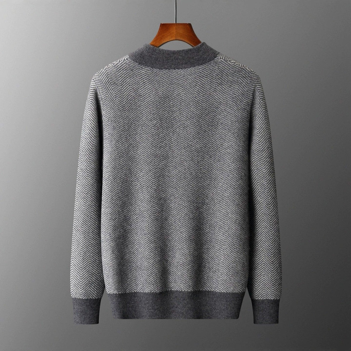 Men's herringbone knit cardigan with a stand collar and full-length zip - view 8