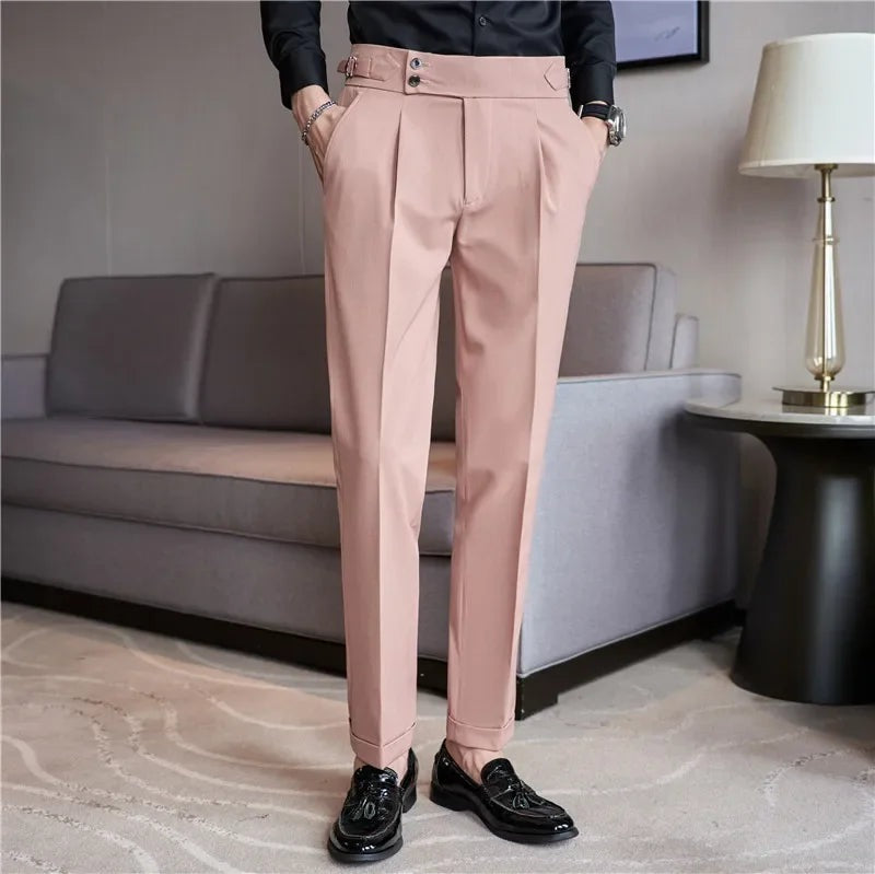 Men's high-waisted trousers with two buttons and adjustable buckle side tabs - view 2
