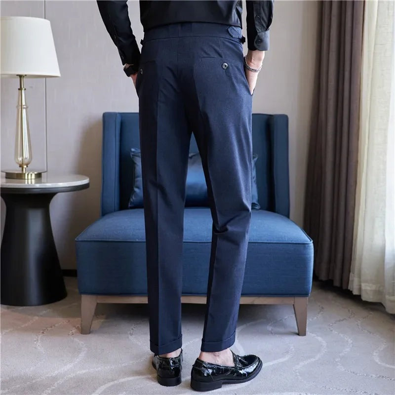 Men's high-waisted trousers with two buttons and adjustable buckle side tabs - view 4
