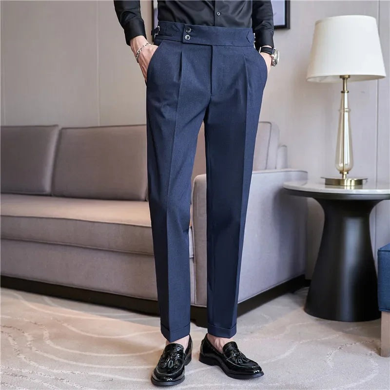 Men's high-waisted trousers with two buttons and adjustable buckle side tabs - view 6
