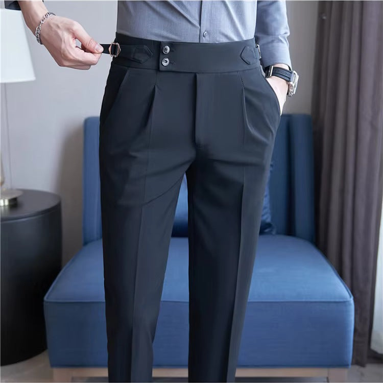 Men's high-waisted trousers with two buttons and adjustable buckle side tabs - view 7