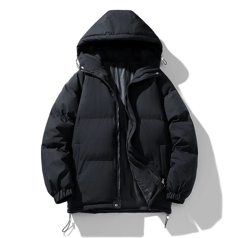 Men's hooded puffer jacket with an inner stand collar - black