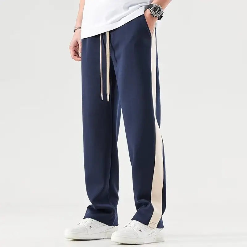 Men's joggers with a wide contrast stripe down the leg and a drawcord waist - navy