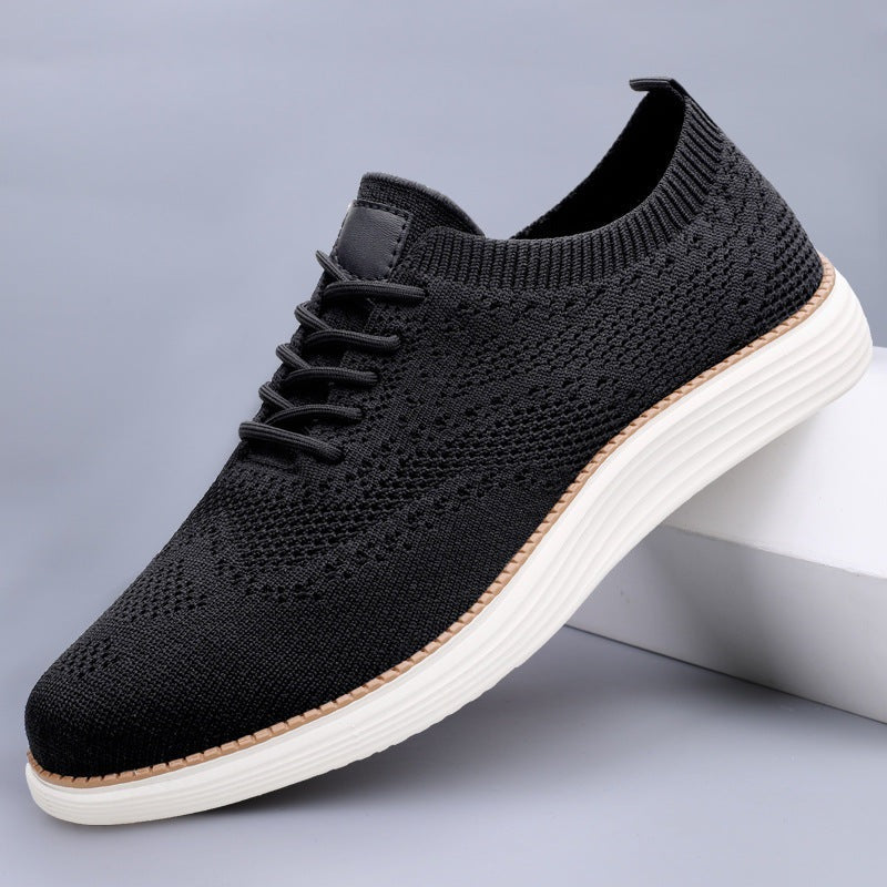 Men's knit brogue-style trainers with a wingtip and a white trainer sole - black