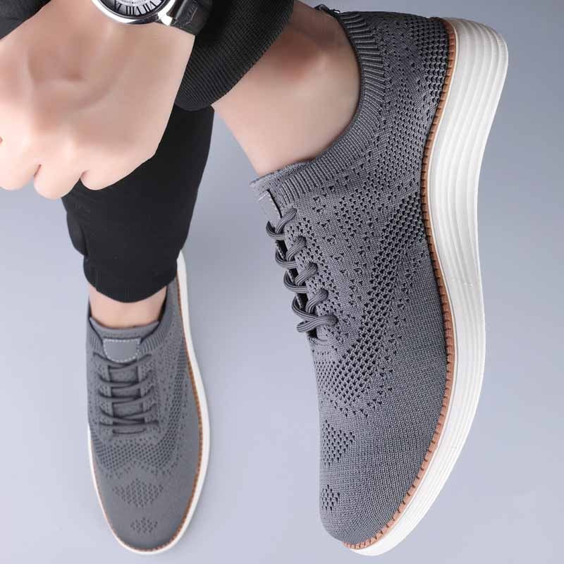 Men's knit brogue-style trainers with a wingtip and a white trainer sole - view 6