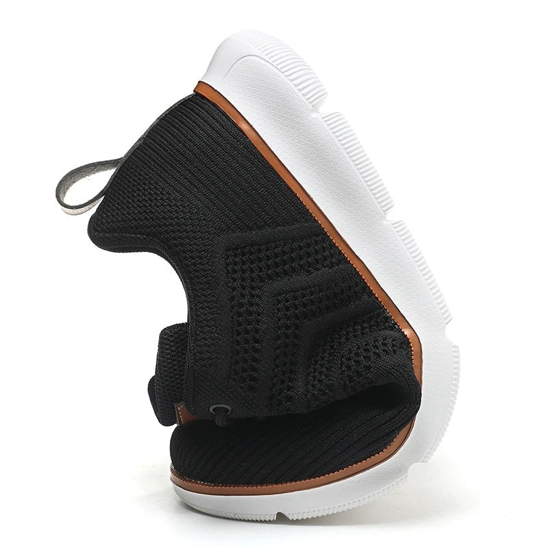 Men's knit trainers with an open chevron pattern, lightweight sole and faux leather tab - view 9