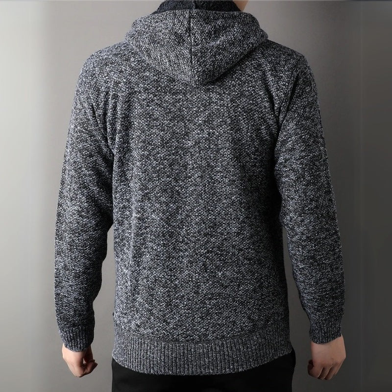 Men's knitted hooded cardigan with a zip and fleece lining - view 10