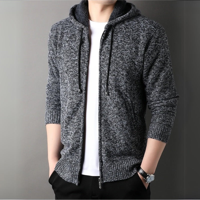 Men's knitted hooded cardigan with a zip and fleece lining - view 9