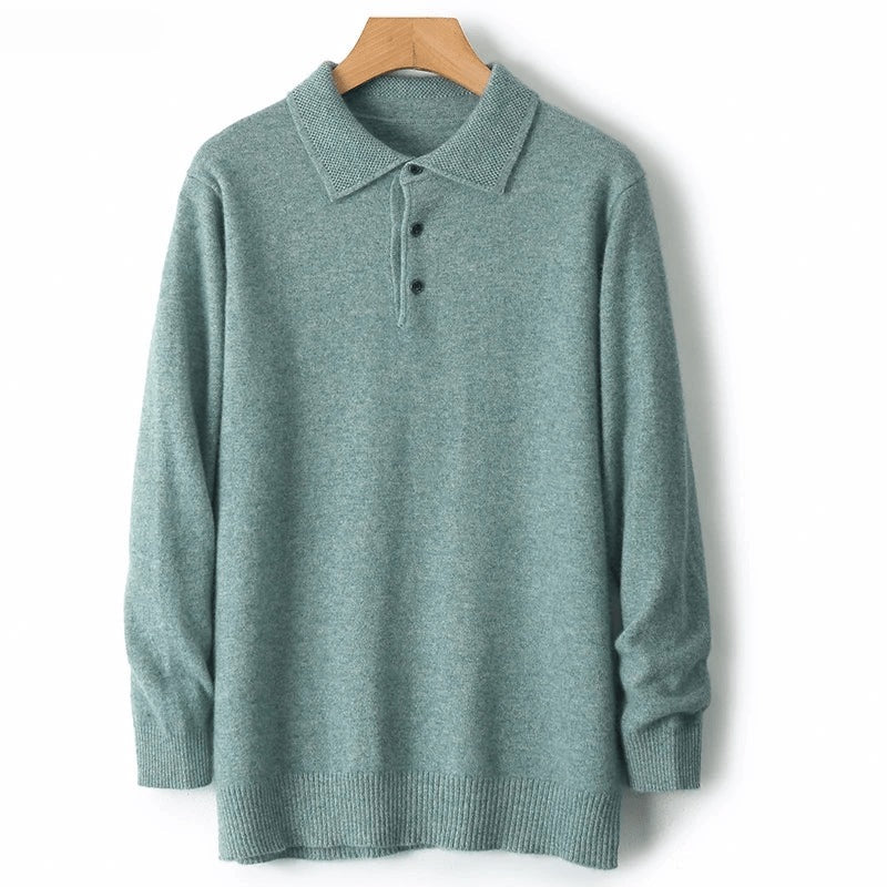 Men's knitted polo jumper with a polo collar and three-button placket