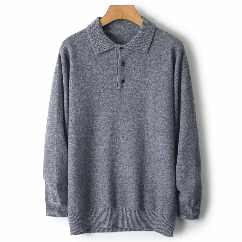 Men's knitted polo jumper with a polo collar and three-button placket - view 10